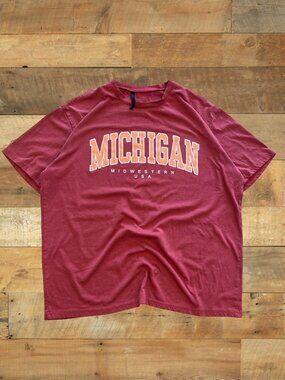 Vintage Style Michigan Graphic T-Shirt Red Boxy Fit XL